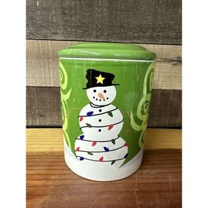 Cookie Jar Keepers Green White Snow Man Cookie Jar With Lights Winter Christmas